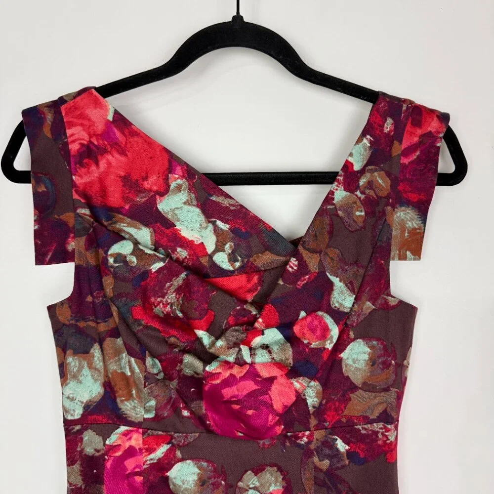 NWT Black Halo Jackie O Sheath Dress Red French Rose Floral Print Size 2